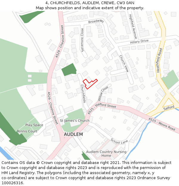 4, CHURCHFIELDS, AUDLEM, CREWE, CW3 0AN: Location map and indicative extent of plot