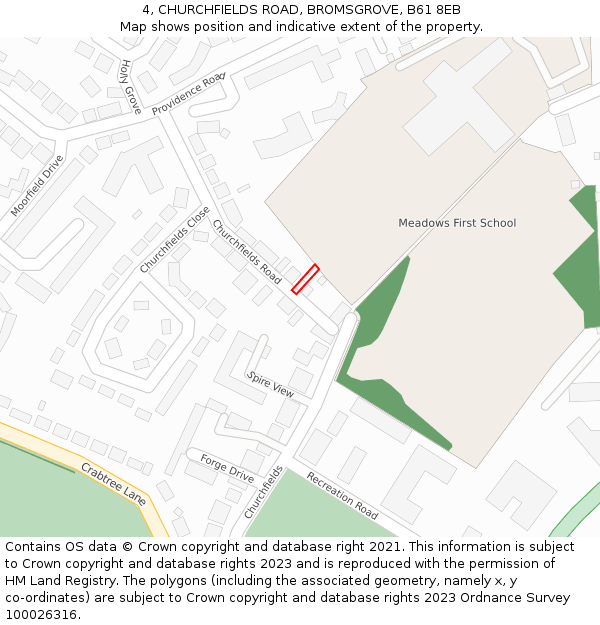 4, CHURCHFIELDS ROAD, BROMSGROVE, B61 8EB: Location map and indicative extent of plot