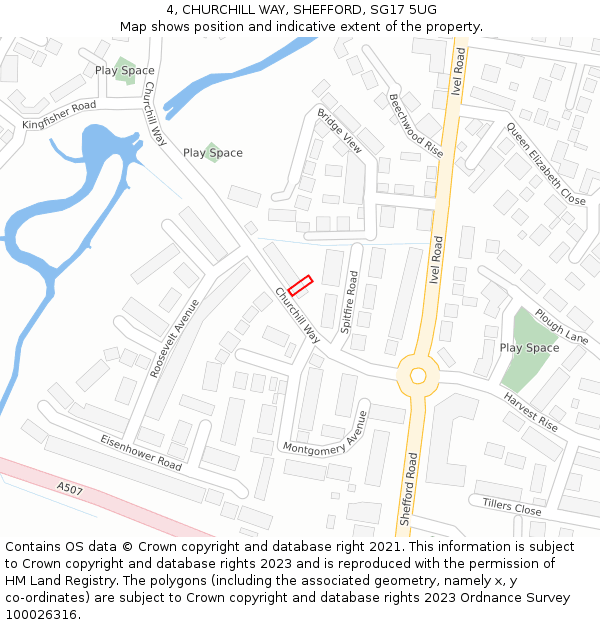 4, CHURCHILL WAY, SHEFFORD, SG17 5UG: Location map and indicative extent of plot