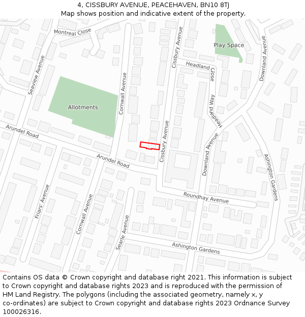 4, CISSBURY AVENUE, PEACEHAVEN, BN10 8TJ: Location map and indicative extent of plot