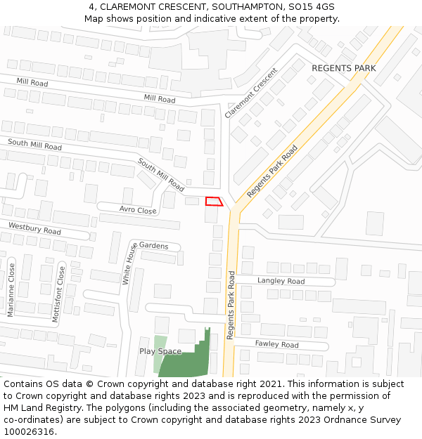 4, CLAREMONT CRESCENT, SOUTHAMPTON, SO15 4GS: Location map and indicative extent of plot