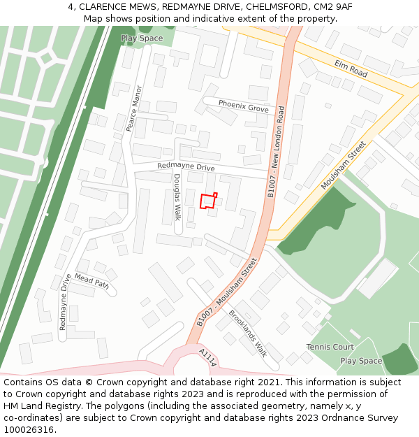 4, CLARENCE MEWS, REDMAYNE DRIVE, CHELMSFORD, CM2 9AF: Location map and indicative extent of plot