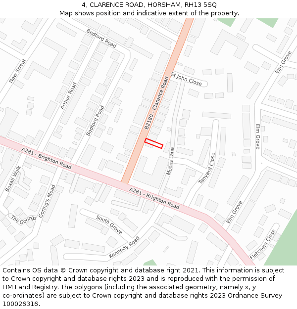 4, CLARENCE ROAD, HORSHAM, RH13 5SQ: Location map and indicative extent of plot