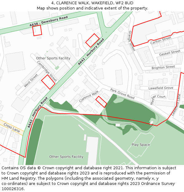 4, CLARENCE WALK, WAKEFIELD, WF2 8UD: Location map and indicative extent of plot