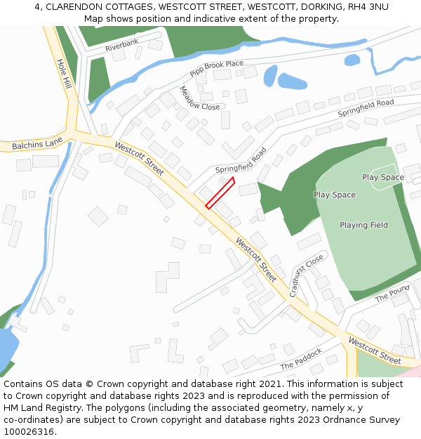 4, CLARENDON COTTAGES, WESTCOTT STREET, WESTCOTT, DORKING, RH4 3NU: Location map and indicative extent of plot