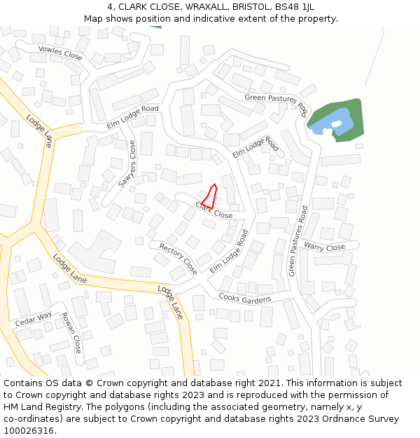 4, CLARK CLOSE, WRAXALL, BRISTOL, BS48 1JL: Location map and indicative extent of plot