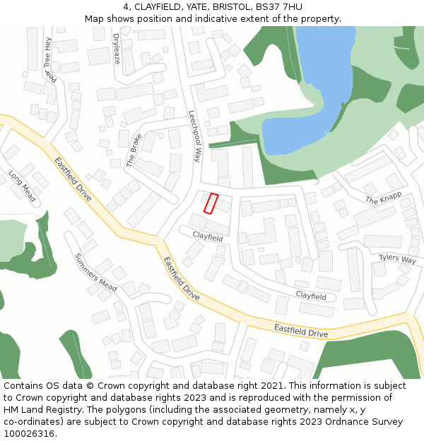 4, CLAYFIELD, YATE, BRISTOL, BS37 7HU: Location map and indicative extent of plot