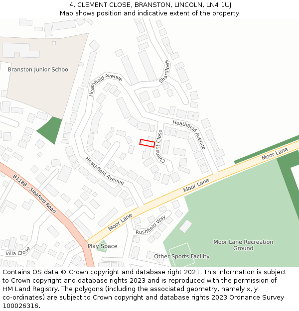 4, CLEMENT CLOSE, BRANSTON, LINCOLN, LN4 1UJ: Location map and indicative extent of plot