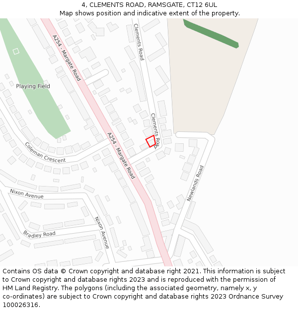 4, CLEMENTS ROAD, RAMSGATE, CT12 6UL: Location map and indicative extent of plot