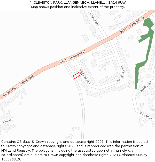 4, CLEVISTON PARK, LLANGENNECH, LLANELLI, SA14 9UW: Location map and indicative extent of plot