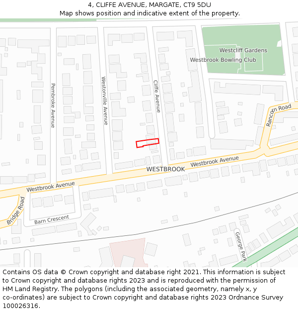 4, CLIFFE AVENUE, MARGATE, CT9 5DU: Location map and indicative extent of plot