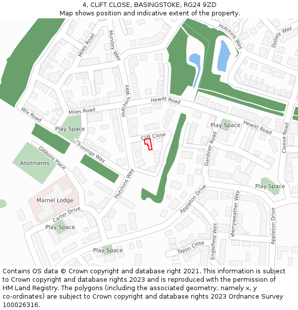 4, CLIFT CLOSE, BASINGSTOKE, RG24 9ZD: Location map and indicative extent of plot
