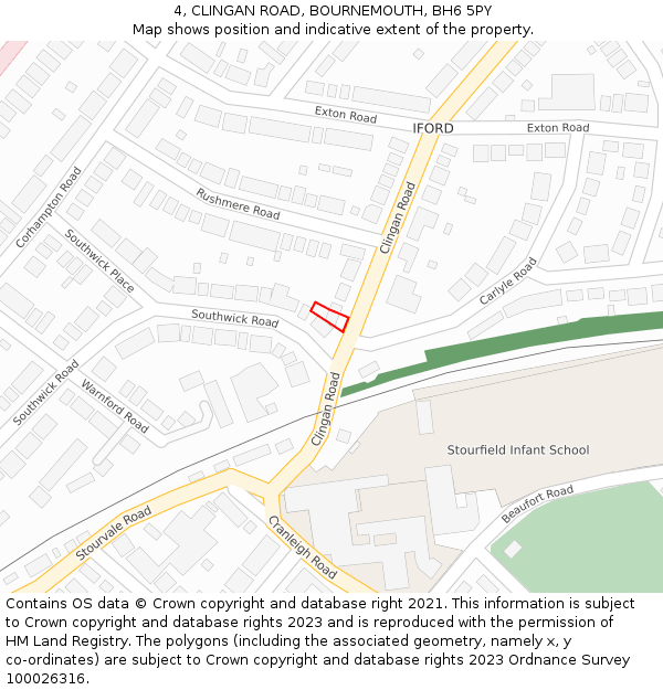 4, CLINGAN ROAD, BOURNEMOUTH, BH6 5PY: Location map and indicative extent of plot