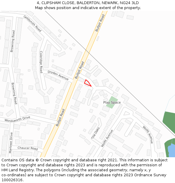 4, CLIPSHAM CLOSE, BALDERTON, NEWARK, NG24 3LD: Location map and indicative extent of plot