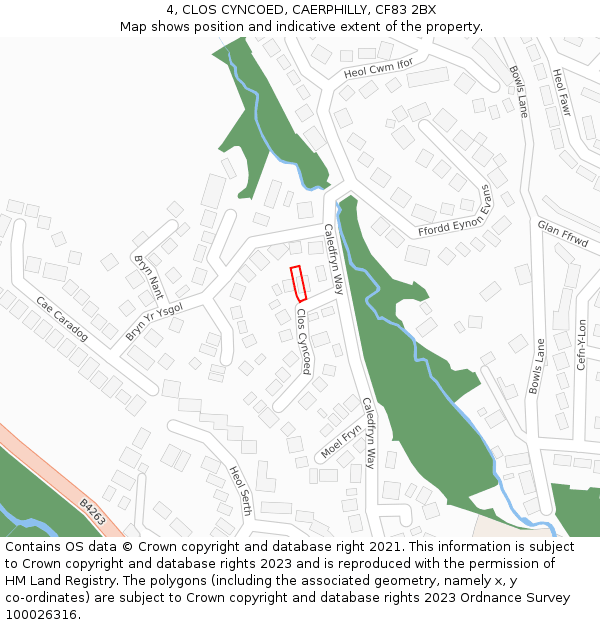 4, CLOS CYNCOED, CAERPHILLY, CF83 2BX: Location map and indicative extent of plot