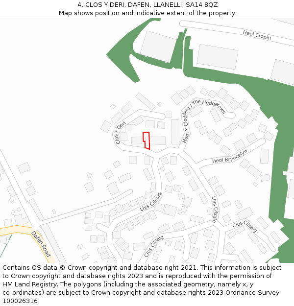 4, CLOS Y DERI, DAFEN, LLANELLI, SA14 8QZ: Location map and indicative extent of plot