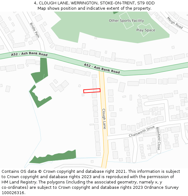 4, CLOUGH LANE, WERRINGTON, STOKE-ON-TRENT, ST9 0DD: Location map and indicative extent of plot