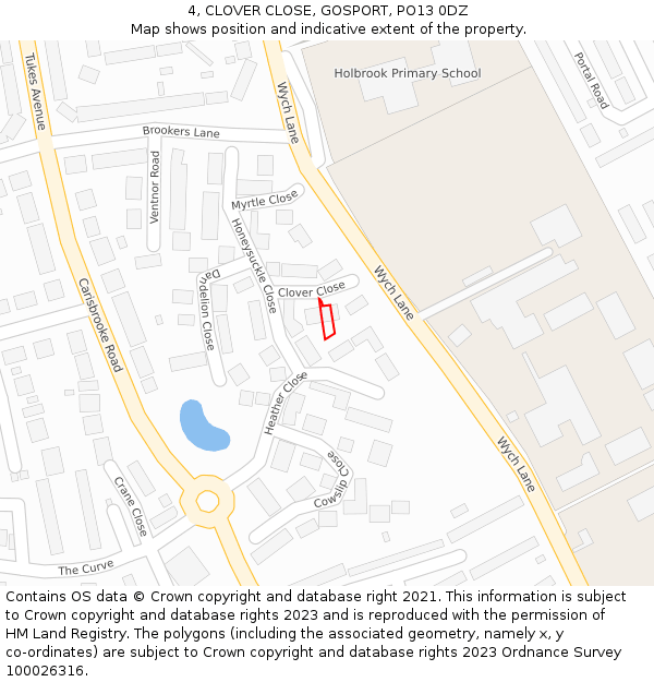 4, CLOVER CLOSE, GOSPORT, PO13 0DZ: Location map and indicative extent of plot