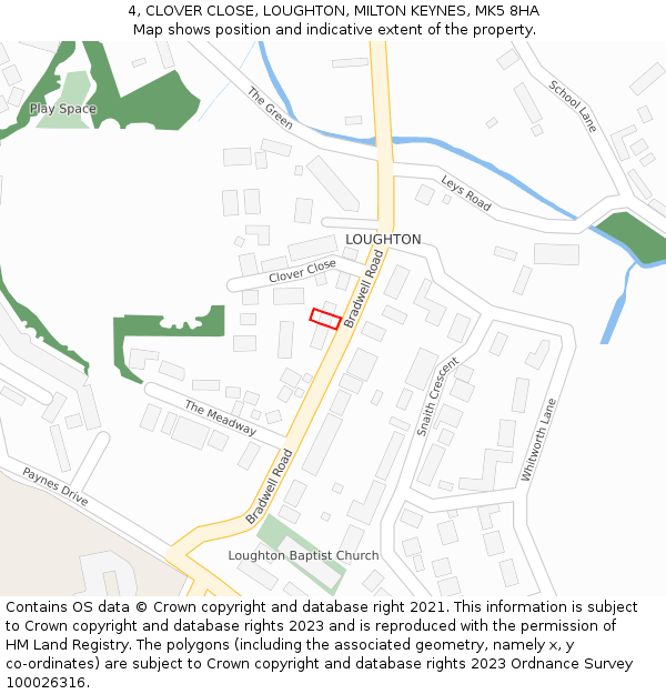 4, CLOVER CLOSE, LOUGHTON, MILTON KEYNES, MK5 8HA: Location map and indicative extent of plot