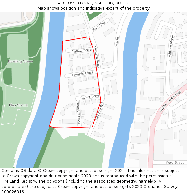 4, CLOVER DRIVE, SALFORD, M7 1RF: Location map and indicative extent of plot