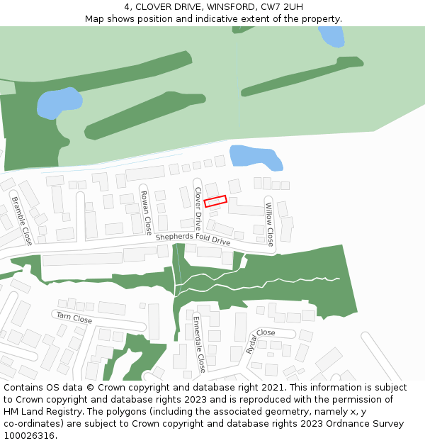 4, CLOVER DRIVE, WINSFORD, CW7 2UH: Location map and indicative extent of plot