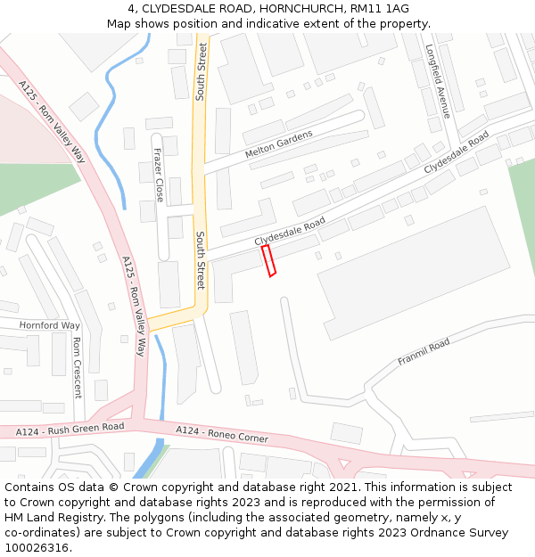 4, CLYDESDALE ROAD, HORNCHURCH, RM11 1AG: Location map and indicative extent of plot