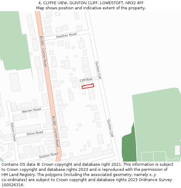 4, CLYFFE VIEW, GUNTON CLIFF, LOWESTOFT, NR32 4FF: Location map and indicative extent of plot