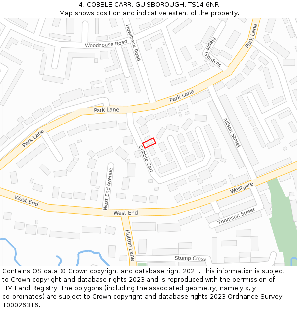 4, COBBLE CARR, GUISBOROUGH, TS14 6NR: Location map and indicative extent of plot