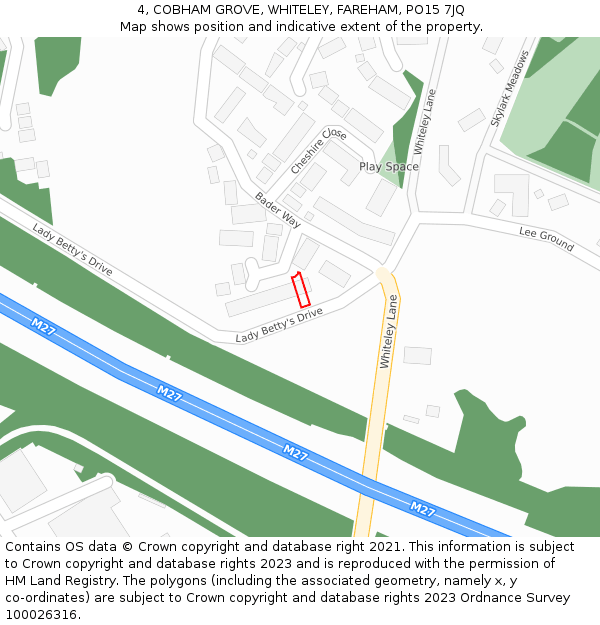 4, COBHAM GROVE, WHITELEY, FAREHAM, PO15 7JQ: Location map and indicative extent of plot