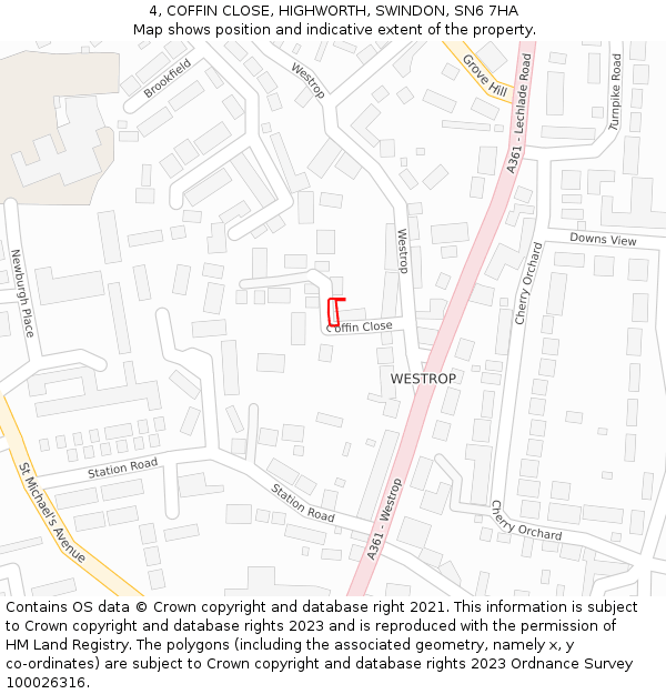 4, COFFIN CLOSE, HIGHWORTH, SWINDON, SN6 7HA: Location map and indicative extent of plot