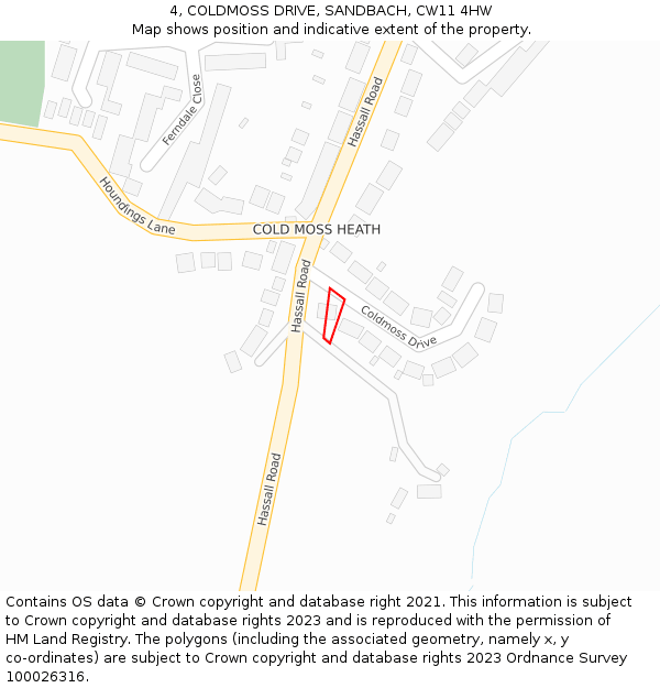 4, COLDMOSS DRIVE, SANDBACH, CW11 4HW: Location map and indicative extent of plot