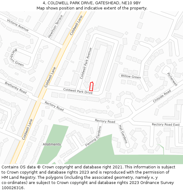 4, COLDWELL PARK DRIVE, GATESHEAD, NE10 9BY: Location map and indicative extent of plot