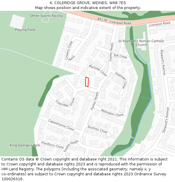 4, COLERIDGE GROVE, WIDNES, WA8 7ES: Location map and indicative extent of plot