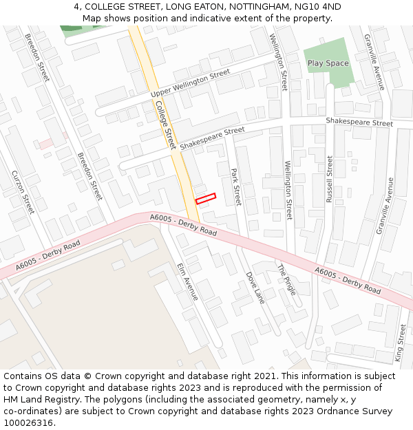 4, COLLEGE STREET, LONG EATON, NOTTINGHAM, NG10 4ND: Location map and indicative extent of plot