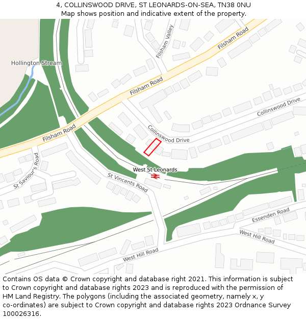 4, COLLINSWOOD DRIVE, ST LEONARDS-ON-SEA, TN38 0NU: Location map and indicative extent of plot
