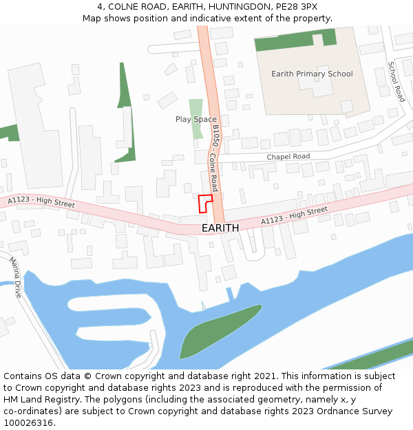 4, COLNE ROAD, EARITH, HUNTINGDON, PE28 3PX: Location map and indicative extent of plot