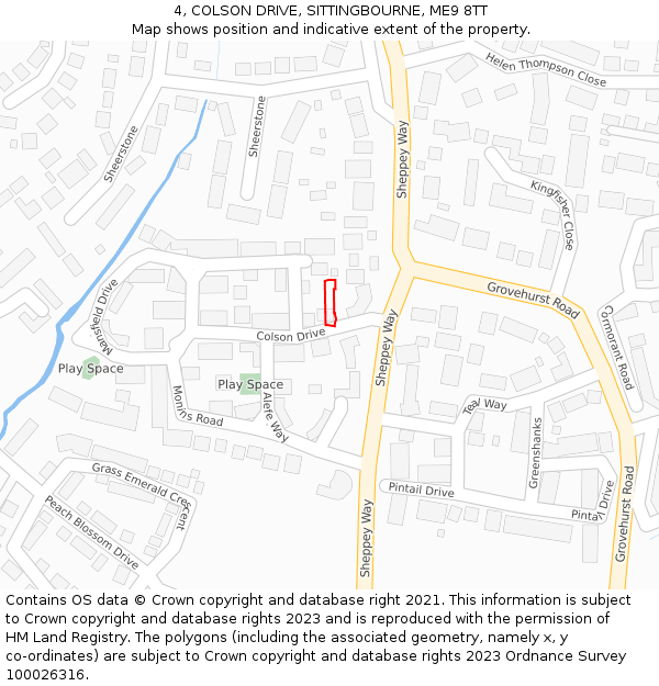 4, COLSON DRIVE, SITTINGBOURNE, ME9 8TT: Location map and indicative extent of plot