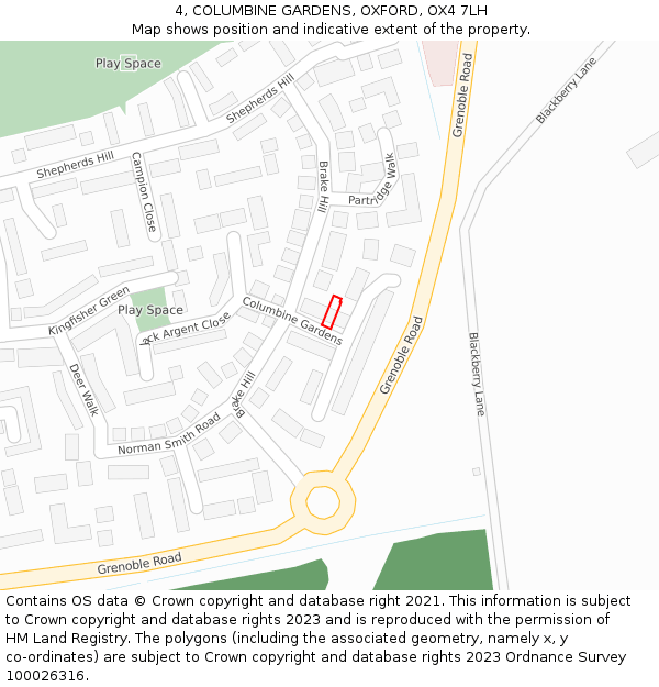 4, COLUMBINE GARDENS, OXFORD, OX4 7LH: Location map and indicative extent of plot