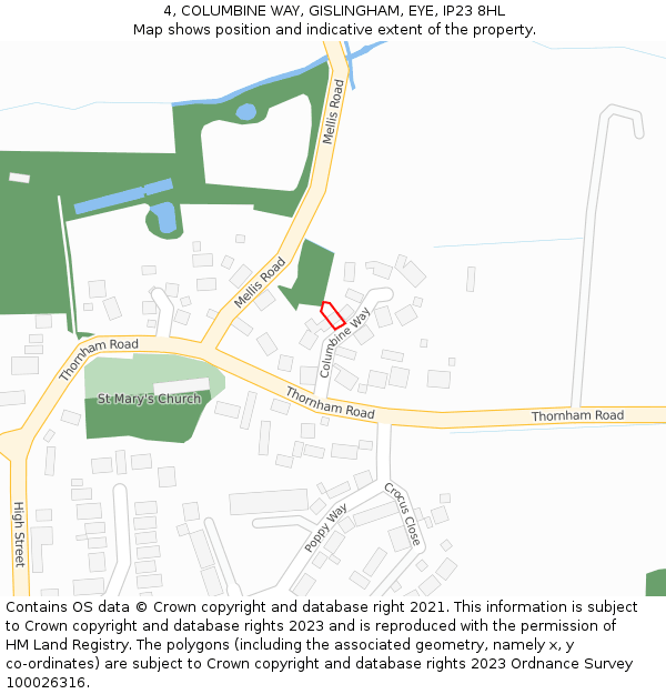 4, COLUMBINE WAY, GISLINGHAM, EYE, IP23 8HL: Location map and indicative extent of plot