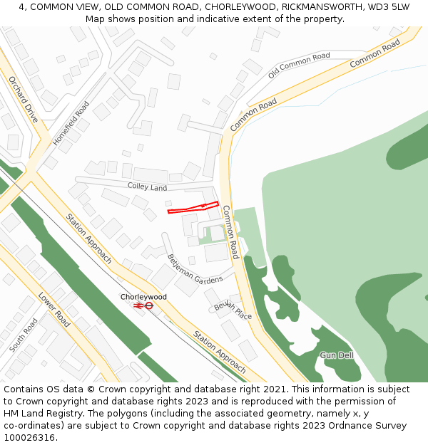 4, COMMON VIEW, OLD COMMON ROAD, CHORLEYWOOD, RICKMANSWORTH, WD3 5LW: Location map and indicative extent of plot