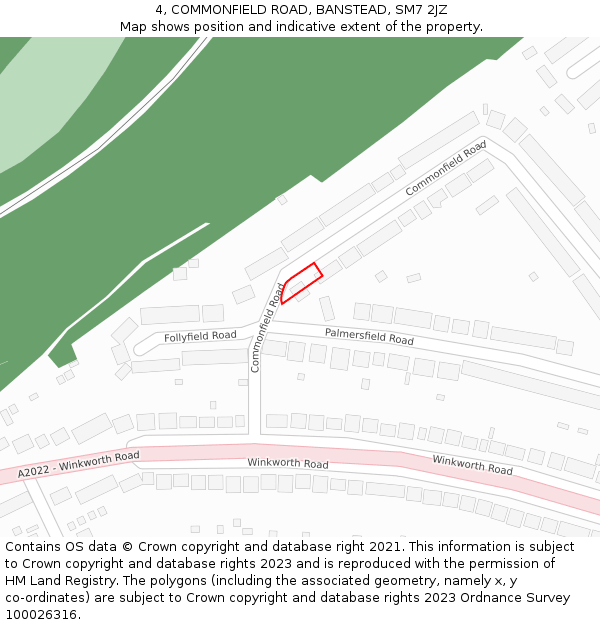 4, COMMONFIELD ROAD, BANSTEAD, SM7 2JZ: Location map and indicative extent of plot