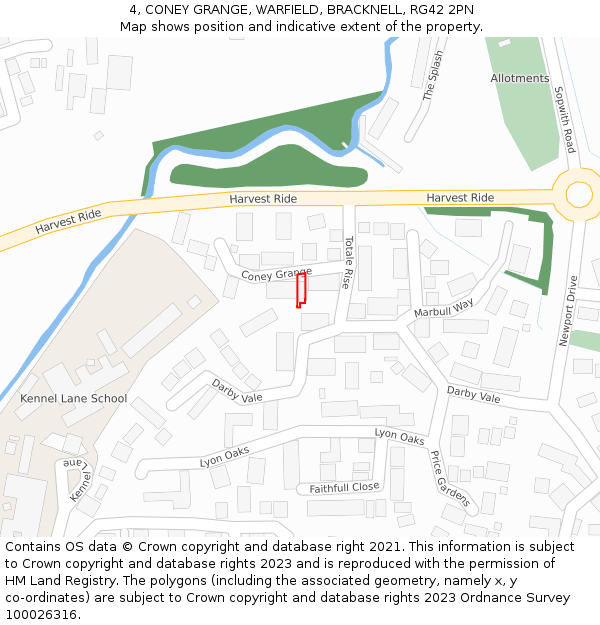 4, CONEY GRANGE, WARFIELD, BRACKNELL, RG42 2PN: Location map and indicative extent of plot