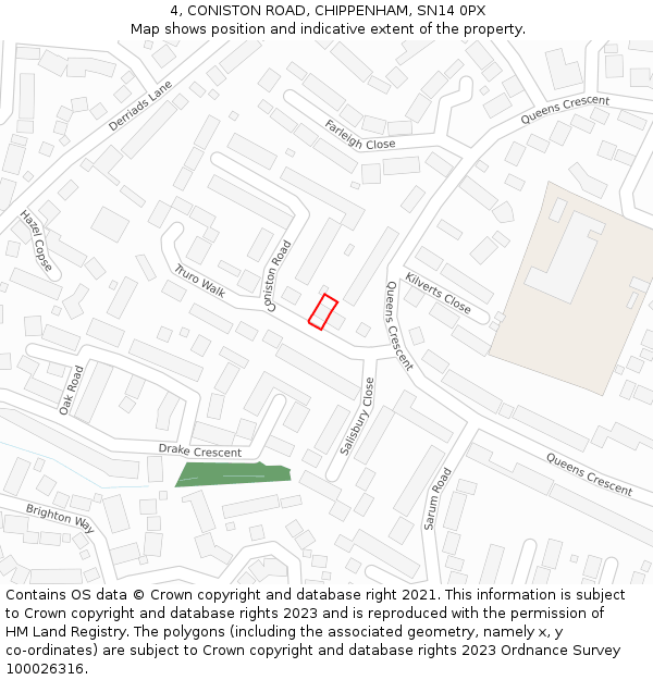 4, CONISTON ROAD, CHIPPENHAM, SN14 0PX: Location map and indicative extent of plot
