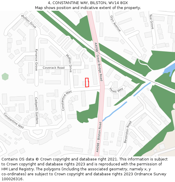 4, CONSTANTINE WAY, BILSTON, WV14 8GX: Location map and indicative extent of plot
