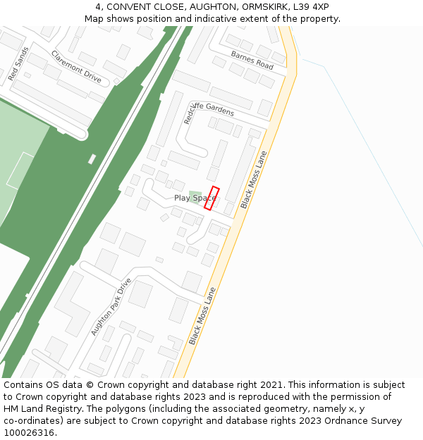 4, CONVENT CLOSE, AUGHTON, ORMSKIRK, L39 4XP: Location map and indicative extent of plot
