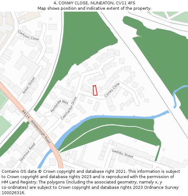 4, CONWY CLOSE, NUNEATON, CV11 4FS: Location map and indicative extent of plot