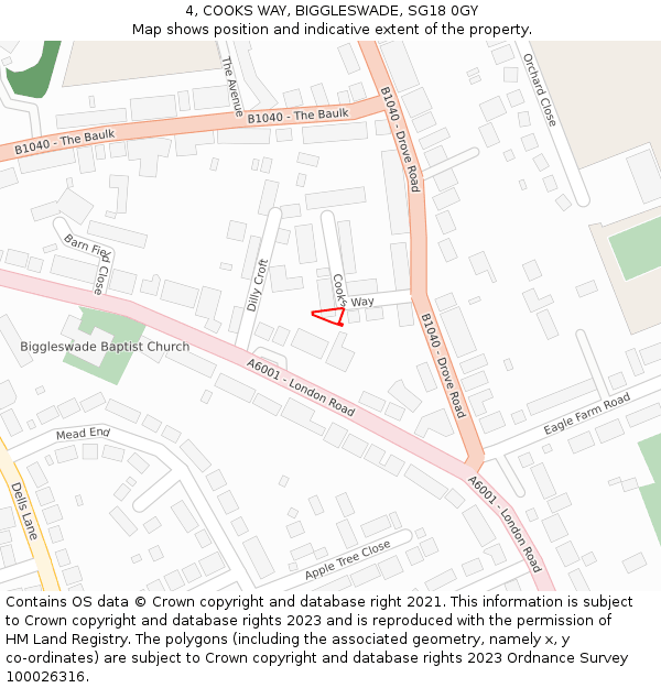 4, COOKS WAY, BIGGLESWADE, SG18 0GY: Location map and indicative extent of plot