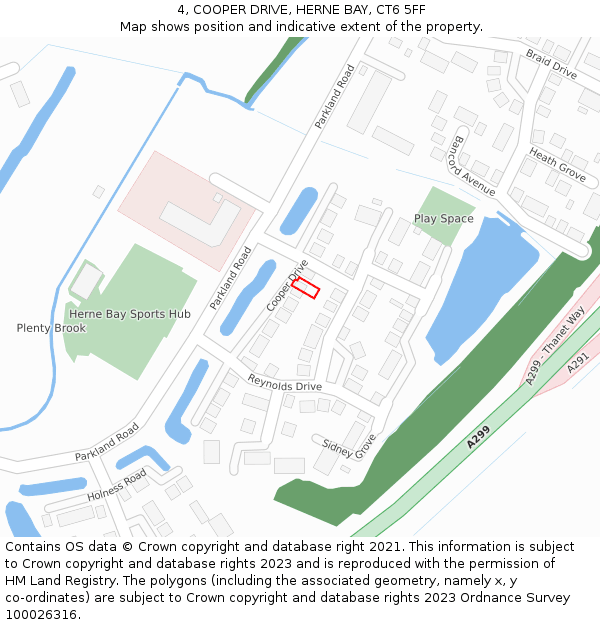 4, COOPER DRIVE, HERNE BAY, CT6 5FF: Location map and indicative extent of plot