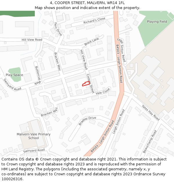 4, COOPER STREET, MALVERN, WR14 1FL: Location map and indicative extent of plot