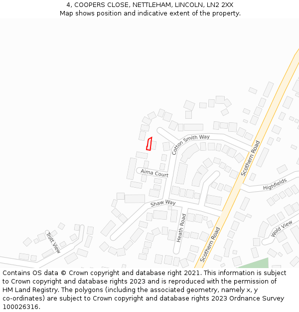 4, COOPERS CLOSE, NETTLEHAM, LINCOLN, LN2 2XX: Location map and indicative extent of plot